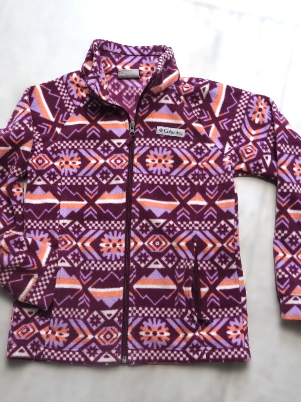 Columbia Purple Geometric Fleece Jacket - Size Girls M 10/12